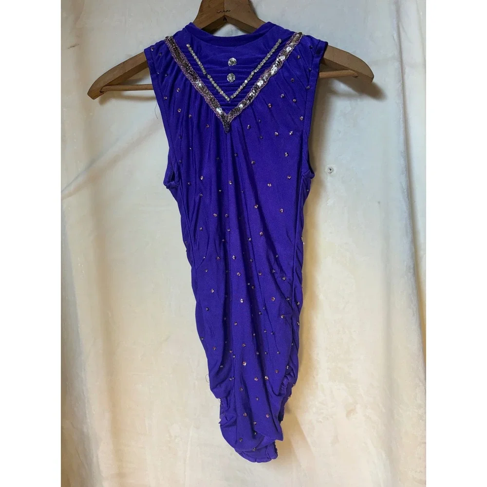 VTG Girls Baton Twirling Leotard Size 12 Rhinestones Purple 70s Handmade